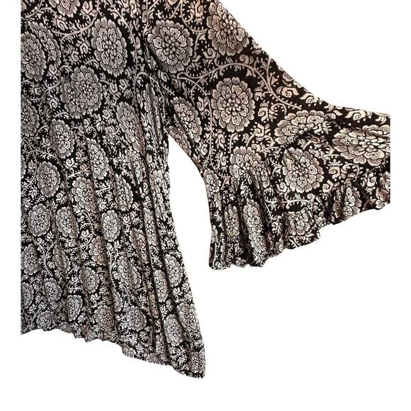 Ivy Jane Black & White Boho Y2K Ruffle Babydoll Retro Tunic Sz M Flutter Sleeves - Picture 9 of 16